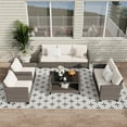 thumbnail image 1 of Garvee 5-Piece Outdoor Patio Furniture Set, Rattan Wicker Sectional Sofa with Cushions & Glass Coffee Table, All-Weather Conversation Set for Garden, Backyard, Poolside & Balcony, Beige, 1 of 7