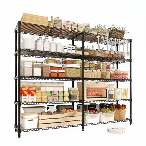 Garvee 5-Tier Metal Storage Shelves, Adjustable, H / L-shaped Shelf, 57.24 x 13.38 x 68.5", Black