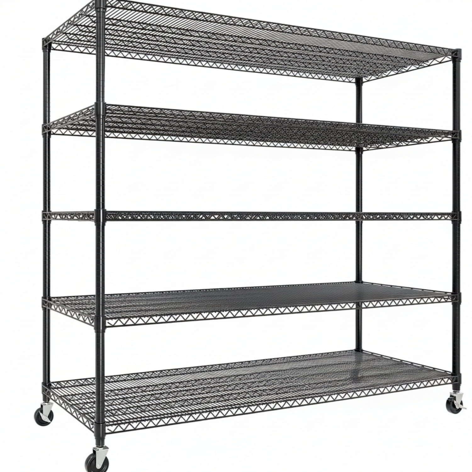 Garvee 5 Tier Metal Storage Shelving Unit with Wheels, Adjustable Rack Shelf, 59" x 23.6" x 82.6", Black