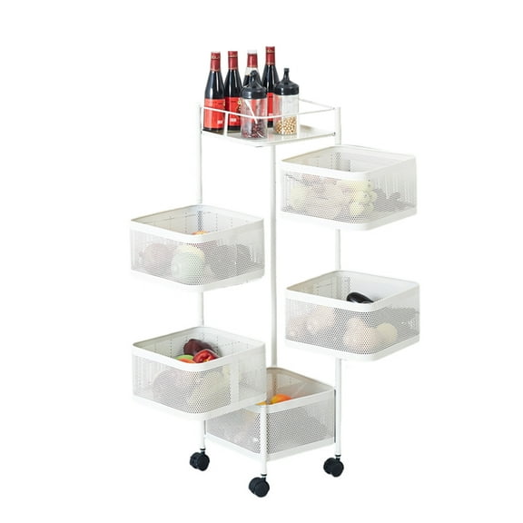 Garvee 5 Tier Vegetable Rack Kitchen Fruit Storage Basket Rotating Storage Shelves with Wheels for Kitchen Living Room Toilet Storage