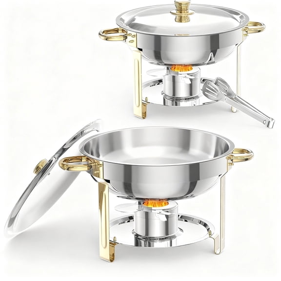 Garvee 5 qt Round Food Warmers Chafing Dish Buffet, Set of 2, Gold