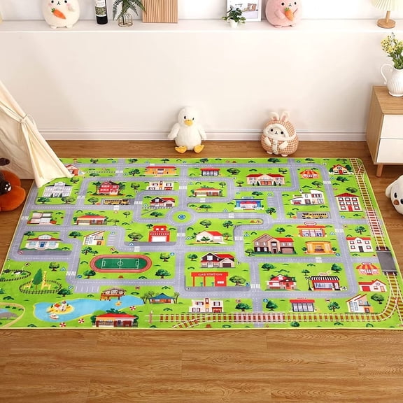 Garvee 5' x 7' Gray Kids Area Rug Car Street Traffic Pattern Carpet Super Soft Non Slip Learning Rug for Kids Toddler, Gray