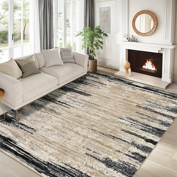 Garvee 5'x7' Area Rugs Modern Abstract Carpet,Machine Washable Rugs Non-Slip Low Pile Print Indoor Rugs for Bedroom Dining Room ,Home Office,Black