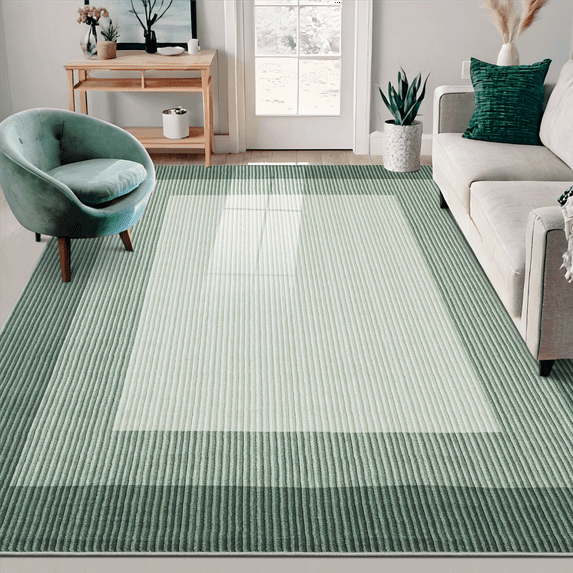 Garvee 5'x7' Bordered Area Rugs for Living Room Bedroom Modern Low Pile Non Slip Area Rug, Green