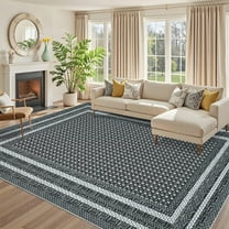 Garvee 5'x7' Bordered Print Area Rug Washable Rugs, Non Slip Modern Geometric Rug Stain Resistant Indoor Carpet for Living Room Bedroom Dining Room, Gray