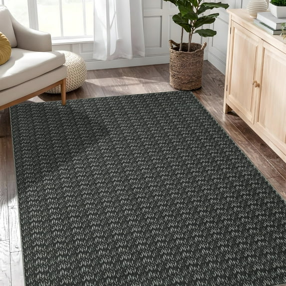 Garvee 5'x7' Braided Print Area Rug Modern Low Pile Non Slip Area Rug, Black