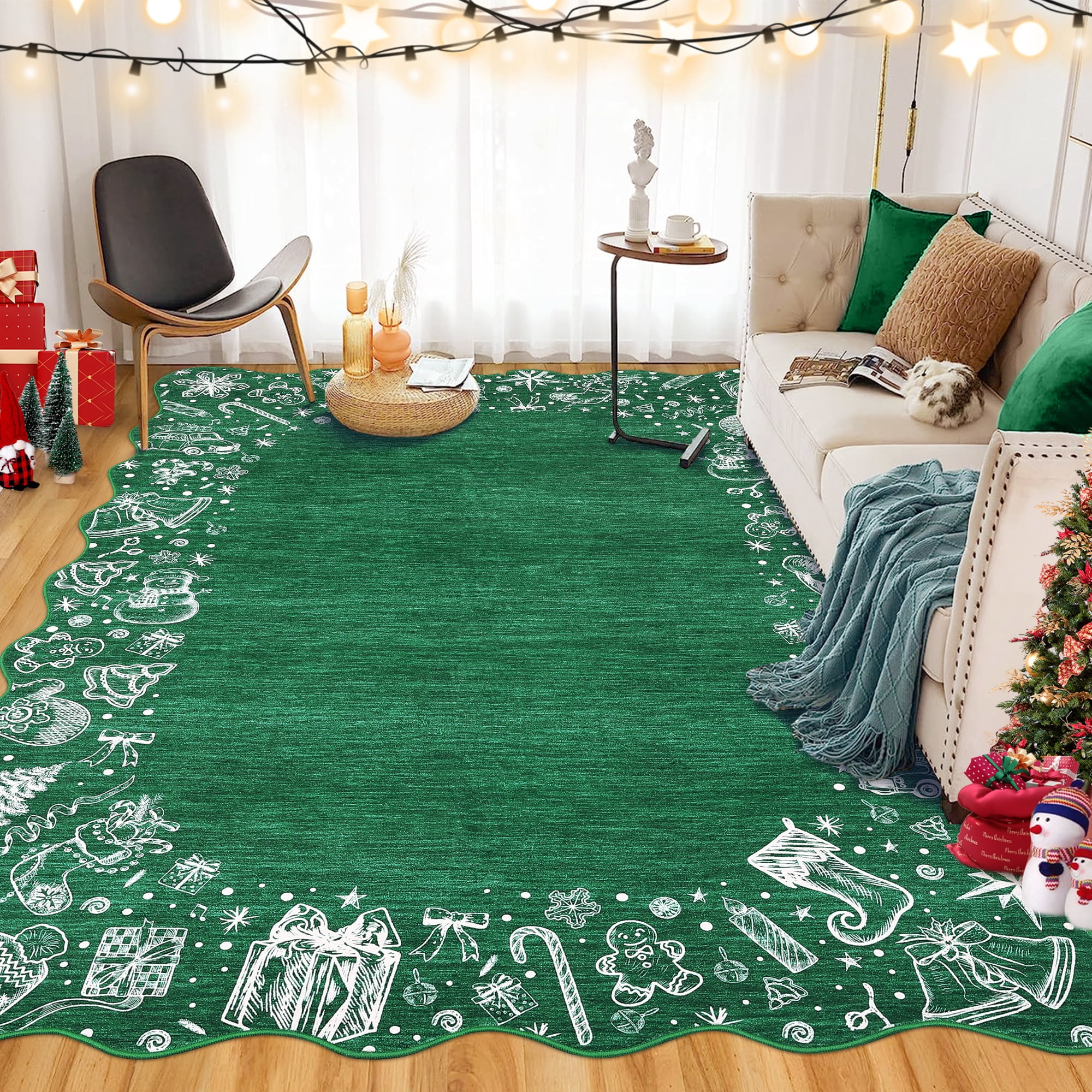 Garvee 5'x7' Christmas Area Rug Scalloped Carpet, Washable Rug Non-Slip ...
