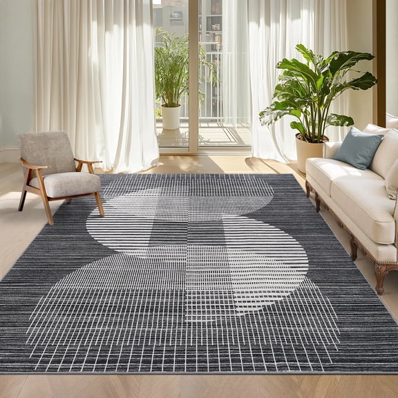 Garvee 5'x7' Geometric Area Rug, Modern Abstract Washable Rug Non-Slip Soft Carpet Stain Resistant Indoor Rugs for Living Room Bedroom Nusery Playroom, Black