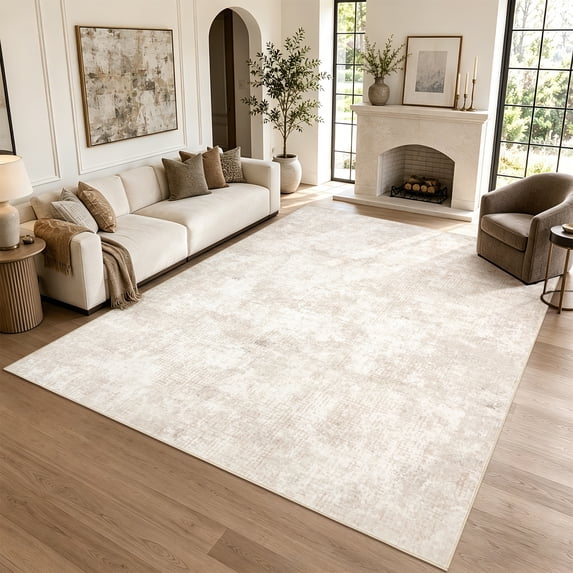 Garvee 5'x7' Modern Abstract Area Rug Neutral Vintage Carpet, Washable Rug Non Slip Indoor Floor Mat for Living Room Bedroom Home Office Decor, Beige