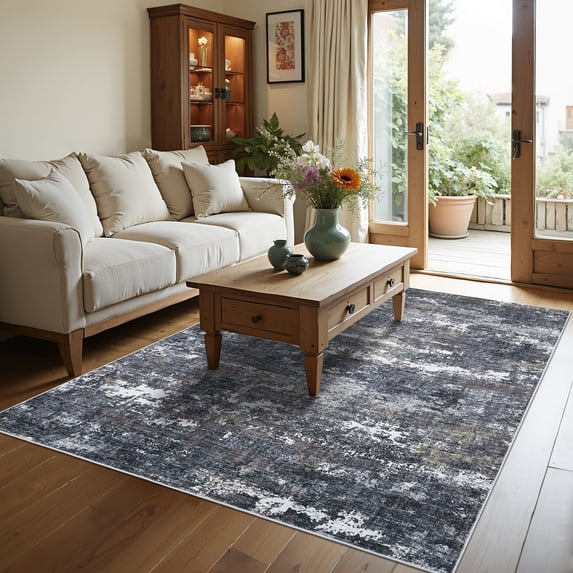 Garvee 5'x7' Modern Abstract Area Rug Washable Accent Carpet, Non-Slip Low Pile Indoor Mat for Living Room Bedroom Home Office, Gray Brown