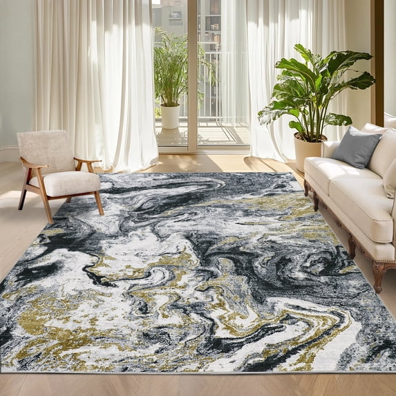 Garvee 5'x7' Modern Abstract Area Rug Washable Rug with Non Slip Backing, Low Pile Stain Resistant Indoor Carpet for Living Room Bedroom Dining Room, Dark Gray
