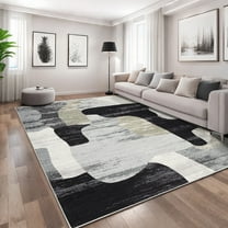 Garvee 5ftx7ft Area Rug Washable Rugs, Non-Slip Rugs Soft Low Pile Indoor Carpet, Modern Abstract Rug for Living Room Bedroom Home Decor, Gray