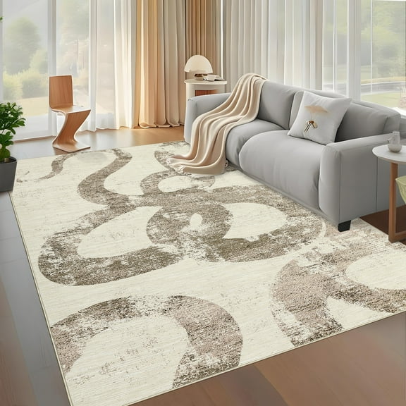Garvee 5'x7' Modern Abstract Area Rugs Snake Print Pattern Rug, Ultra Thin Non Slip Washable Rug Low Pile Foldable Indoor Carpet for Living Room Bedroom Dining Room, Brown