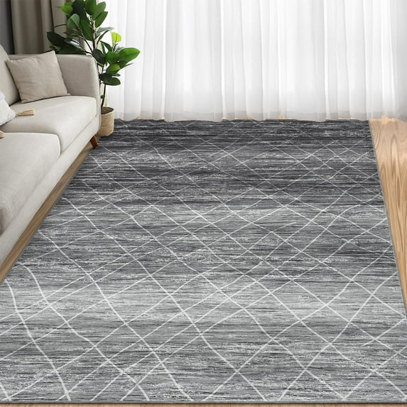 Garvee 5'x7' Modern Abstract Area Rugs, Machine Washable Area Rug Neutral Indoor Floor Carpet Low Pile Rugs for Living Room Bedroom Office, Gray