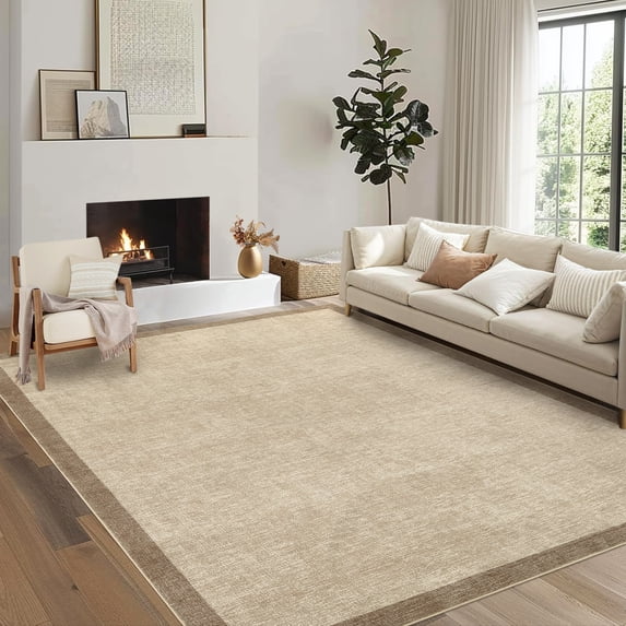 Garvee 5'x7' Modern Border Area Rug Solid Neutral Rug, Washable Non Slip Soft Accent Carpet for Living Room Bedroom Home Decor, Camel