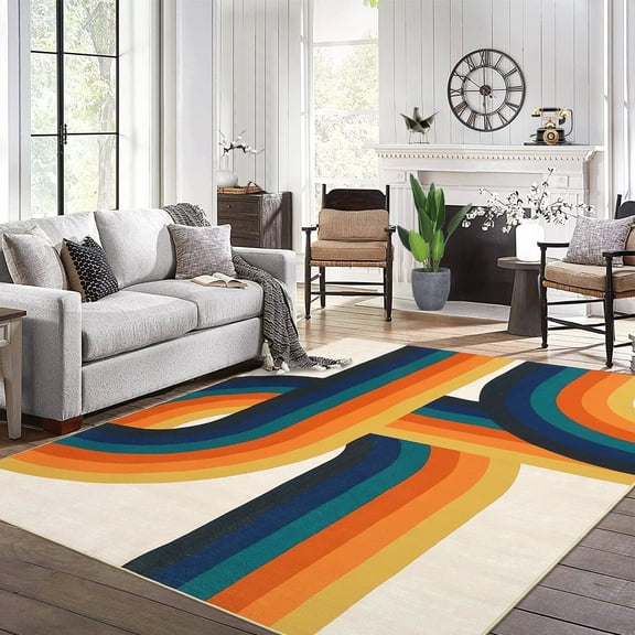 Garvee 5'x7' Modern Geometric Area Rug Non Shedding Stain Resistant Rugs, Blue Orange