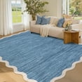 thumbnail image 1 of Garvee 5'x7' Modern Scalloped Rug Washable Rug with Non Slip Backing, Neutral Farmhouse Soft Low Pile Carpet for Living Room Bedroom Home Office, Blue, 1 of 8