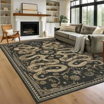 Garvee 5'x7' Modern Snake Printed Area Rug Washable Living Room Rug, Forest Low Pile Stain Resistant Rug Non Slip Carpet for Bedroom Dining Room, Dark Gray