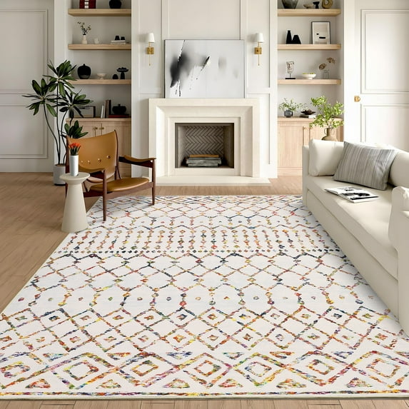 Garvee 5'x7' Modern Tribal Geometrial Area Rug Washable Rug, Non Slip Low Pile Rugs Stain Resistant Indoor Printed Carpet for Living Room Bedroom Home Office, Colorful