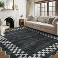 thumbnail image 1 of Garvee 5'x7' Scalloped Area Rug, Geometric Checkered Bordered Indoor Rugs Washable Rug Stain-Resistant Low Pile Carpet for Living Room Bedroom Home Decor, Dark Gray, 1 of 9