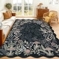 thumbnail image 1 of Garvee 5'x7' Scalloped Area Rug Washable Botanical Mushroom Rugs with Non Slip Backing, Low Pile Floral Printed Indoor Carpet for Bedroom Living Room Home Office, Black, 1 of 6