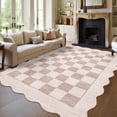 thumbnail image 1 of Garvee 5'x7' Scalloped Area Rugs Modern Checkered Carpet, Washable Non-Slip Rug Contemporary Floor Mats for Living Room Bedroom Dining Room, Beige Brown, 1 of 8
