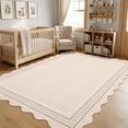 thumbnail image 1 of Garvee 5'x7' Scalloped Washable Area Rug Solid Border Carpet with Non Slip Backing, Soft Low Pile Rug for Living Room Bedroom Home Office, Beige, 1 of 10