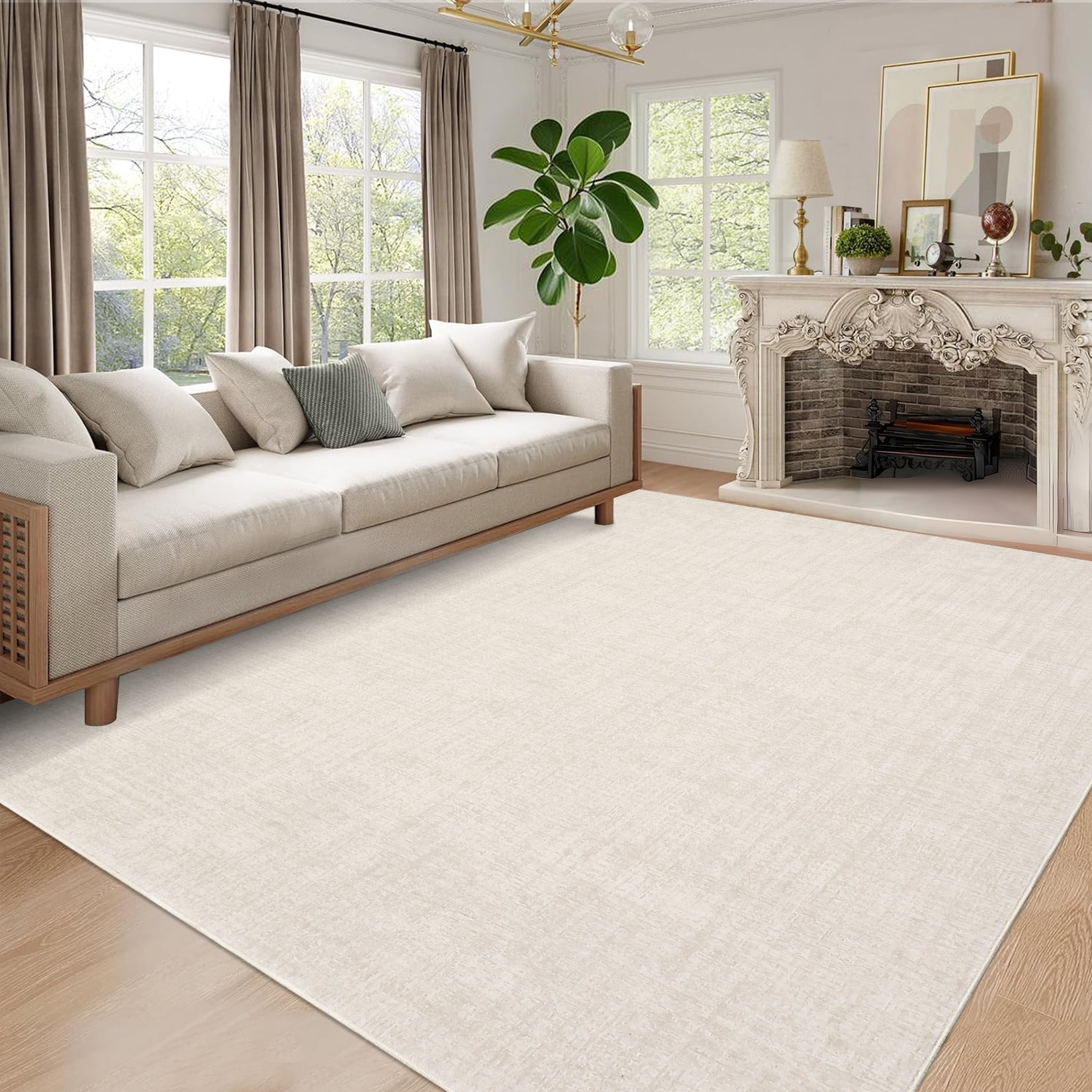 Garvee 5'x7' Solid Area Rug Neutral Modern Abstract Rugs, Washable Rugs Low Pile Soft Carpet Non Slip Indoor Mat for Living Room Bedroom Home Office Decor, Beige Gray