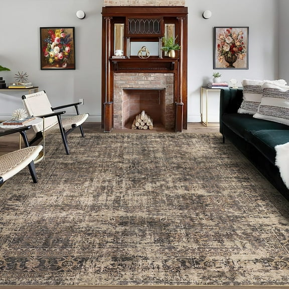 Garvee 5'x7' Vintage Distressed Area Rugs for Living Room Bedroom Traditional Low Pile Non Slip Area Rug, Rust Brown