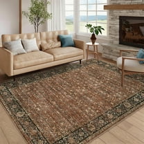 Garvee 5'x7' Vintage Floral Area Rugs Oriental Carpet, Washable Rug Non Slip Stain Resistant Rug Low Pile Indoor Mats for Living Room Bedroom Home Office, Brown