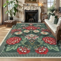 Garvee 5'x7' Vintage Floral Area Rugs Washable Rugs, Non-Slip Print Rug Low Pile Stain Resistant Indoor Carpet for Living Room Bedroom Home Office, Gray Green