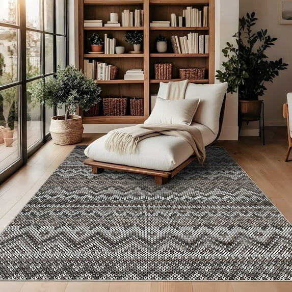 Garvee 5'x7' Vintage Boho Area Rug Clearance Living Room Rugs, Washable Non Slip Bohemian Rugs Retro Carpet Indoor Rugs for Bedroom Dining Room, Brown