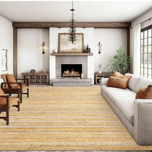 Garvee 5'x7' Washable Area Rug Braided Print Rug Living Room Rug Contemporary Non-Shedding Stain-Resistant Rug, Natural