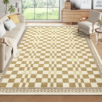 Garvee 5'x7' Checkered Area Rug Farmhouse Washable Rug, Soft Non-Slip Rugs Stain-Resistant Geometric Indoor Carpet for Living Room Bedroom Playroom, Yellow