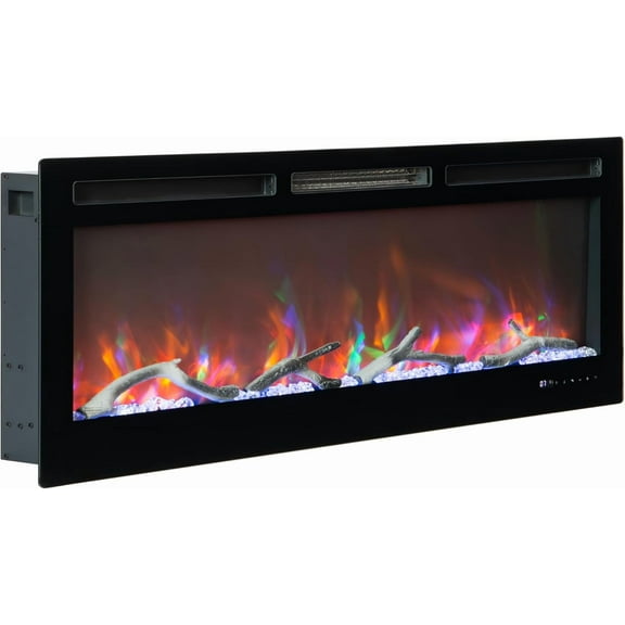 Garvee 50" Built-in Electric Fireplace, Wall Mount Heater, Voice & Remote Smart Control, 12 Flame Colors, Slim Recessed, Low Noise, for Living Room Bedroom