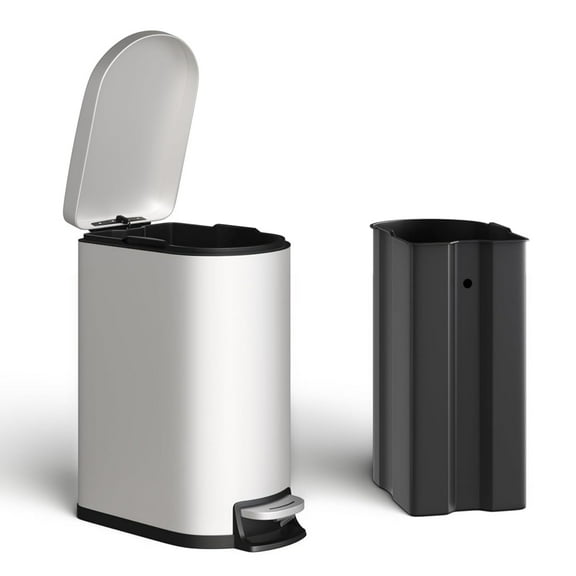 Garvee 50 L Metal Kitchen Trash Can with Soft Close Lid, Slim Rustproof, Inner Bucket, White