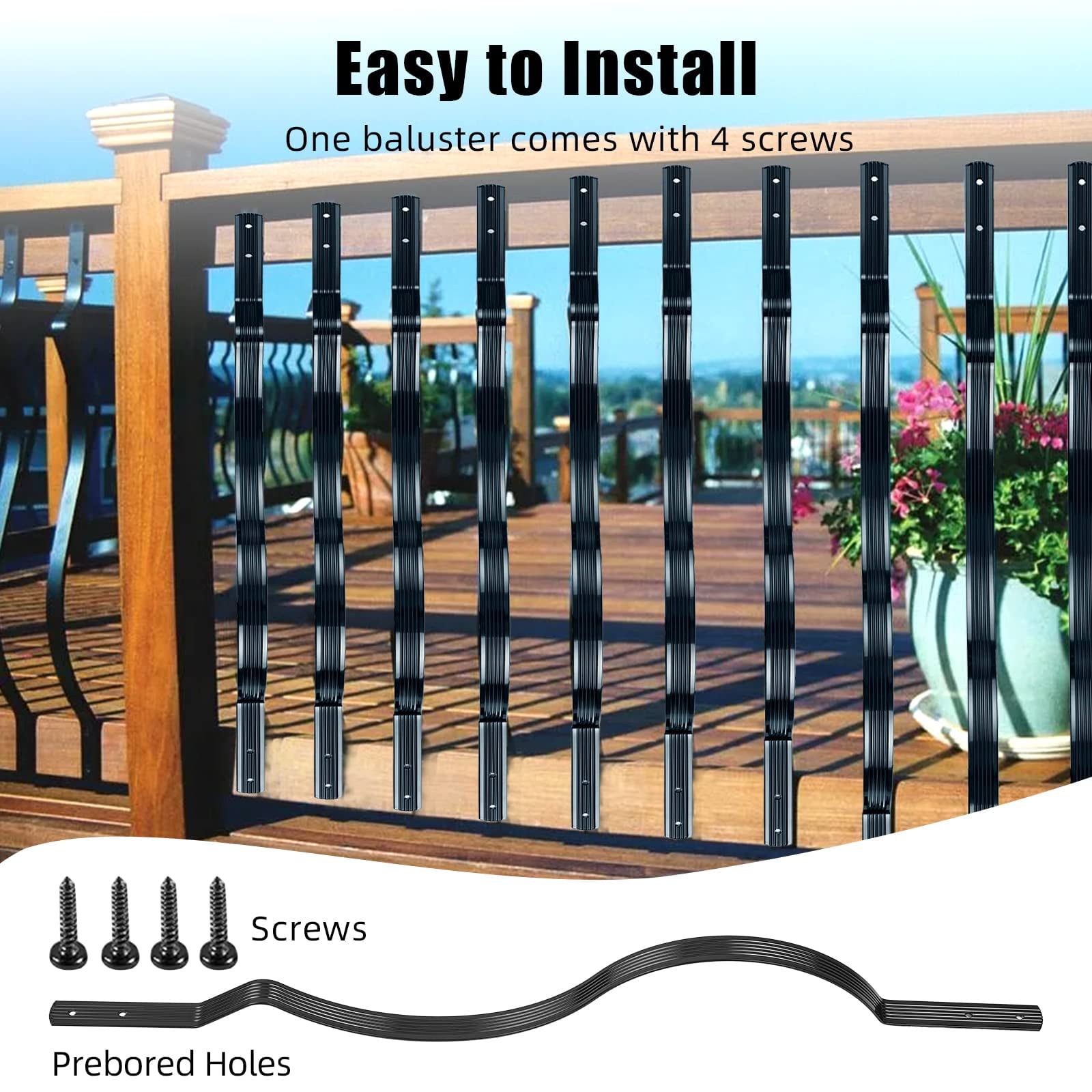 Garvee 50 Pack Aluminum Deck Balusters, 32.25 x 1 inch Wave Curved