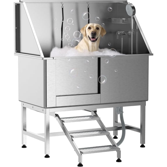 Garvee 50 inch Pet Grooming Bath, Medium Stainless Steel Cleaning Bathing Station, Silver