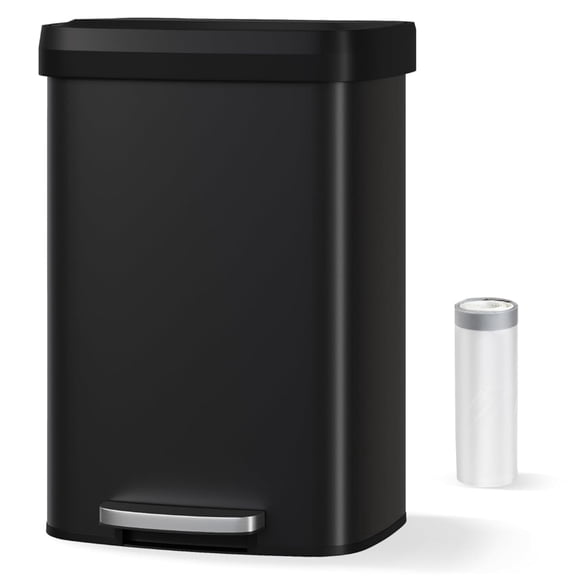 Garvee 13.2 Gallon Step-on Trash Can for Kitchen, with Liner Rim & Soft Close Plastic Lid, Black