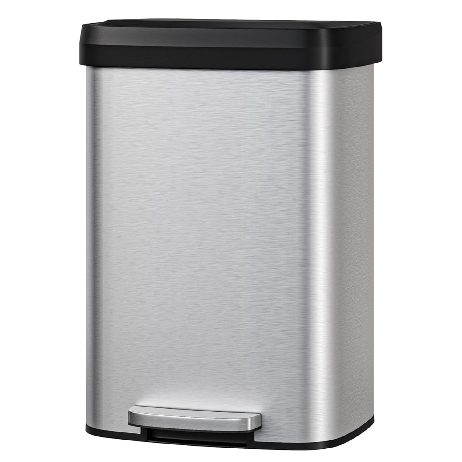 Garvee 13.2 Gallon Step-on Trash Can for Kitchen, with Liner Rim & Soft Close Plastic Lid, Silver