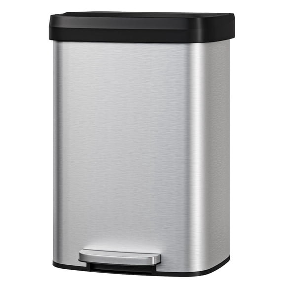 Garvee 13.2 Gallon Step-on Trash Can for Kitchen, with Liner Rim & Soft Close Plastic Lid, Silver