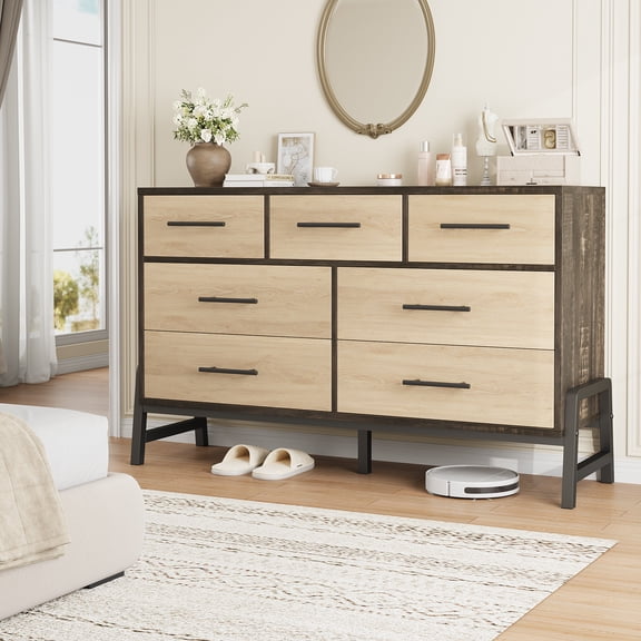 Garvee 52" Wide 7-Drawer Dresser, Wooden Chest of Drawers for Bedroom & Closet, Natural