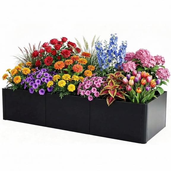 Garvee 54"x21"x12" Rectangle Metal Planter, Outdoor Planters Box with Drainage Holes and Base, Black