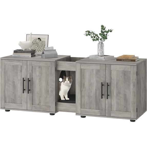 Garvee 55" Litter Box Enclosure for 2 Cats, with Double Room, Grey