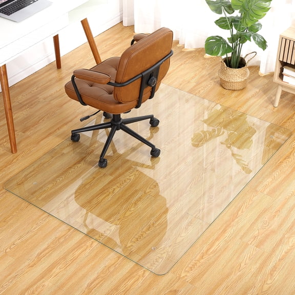 Garvee 55" x 46" Rectangle Tempered Glass Office Chair Mat, 0.2 Inch Thick, 1000 Lbs Capacity, Transparent Floor Mat with Round Corner and Polished Edges, Rolling Computer Chair Mat for Office