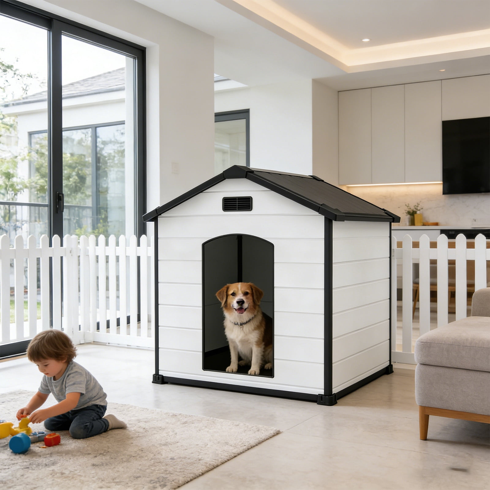 Garvee 57" Extra Large Dog House for Outdoor & Indoor, Waterproof Pet Kennel Shelter with Elevated Floor & Air Vents