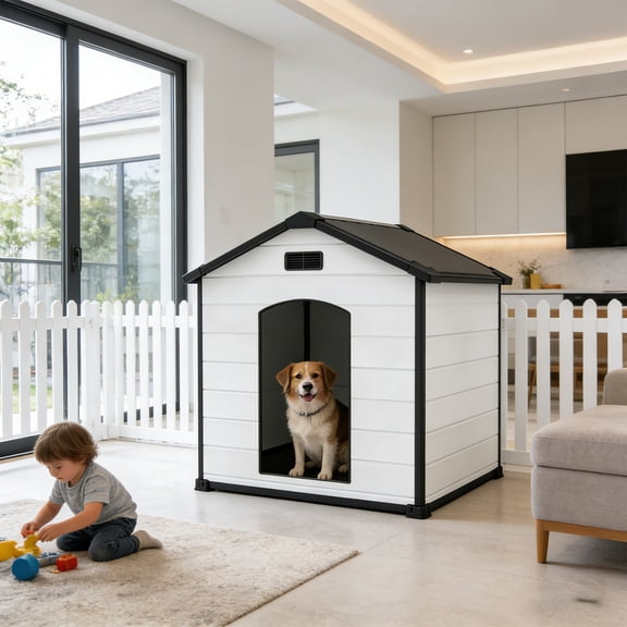 Garvee 57" Extra Large Dog House for Outdoor & Indoor, Waterproof Pet Kennel Shelter with Elevated Floor & Air Vents