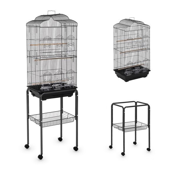 Garvee 59.8" Multi-Level Rolling Metal Bird Cage with 4 Access Doors, Removable Tray, Perches & Food Bowls, Detachable Stand for Various Birds