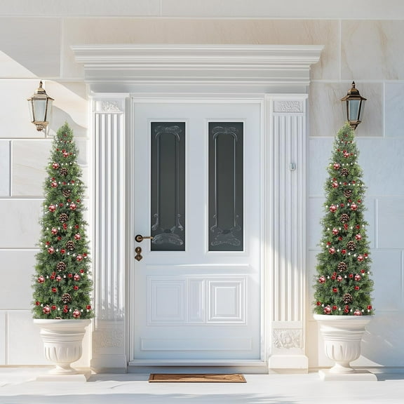 Garvee 5ft Artificial Cedar Topiary Trees, UV-Resistant Faux Cypress Pine for Outdoor & Indoor Décor, Lifelike Greenery in Potted Planters for Porch, Patio, Garden & Home, Set of 2