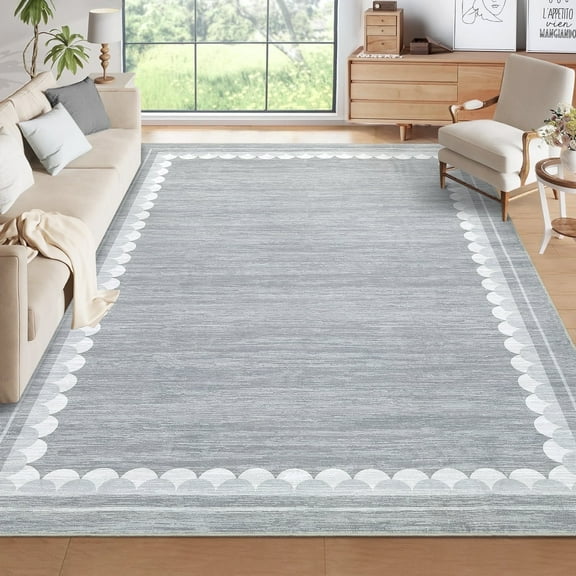 Garvee 5ftx7ft Area Rug Modern Bordered Solid Rug with Non Slip Backing, Washable Rug Contemporary Neutral Minimalist Carpet for Living Room Bedroom Dining Room, Gray